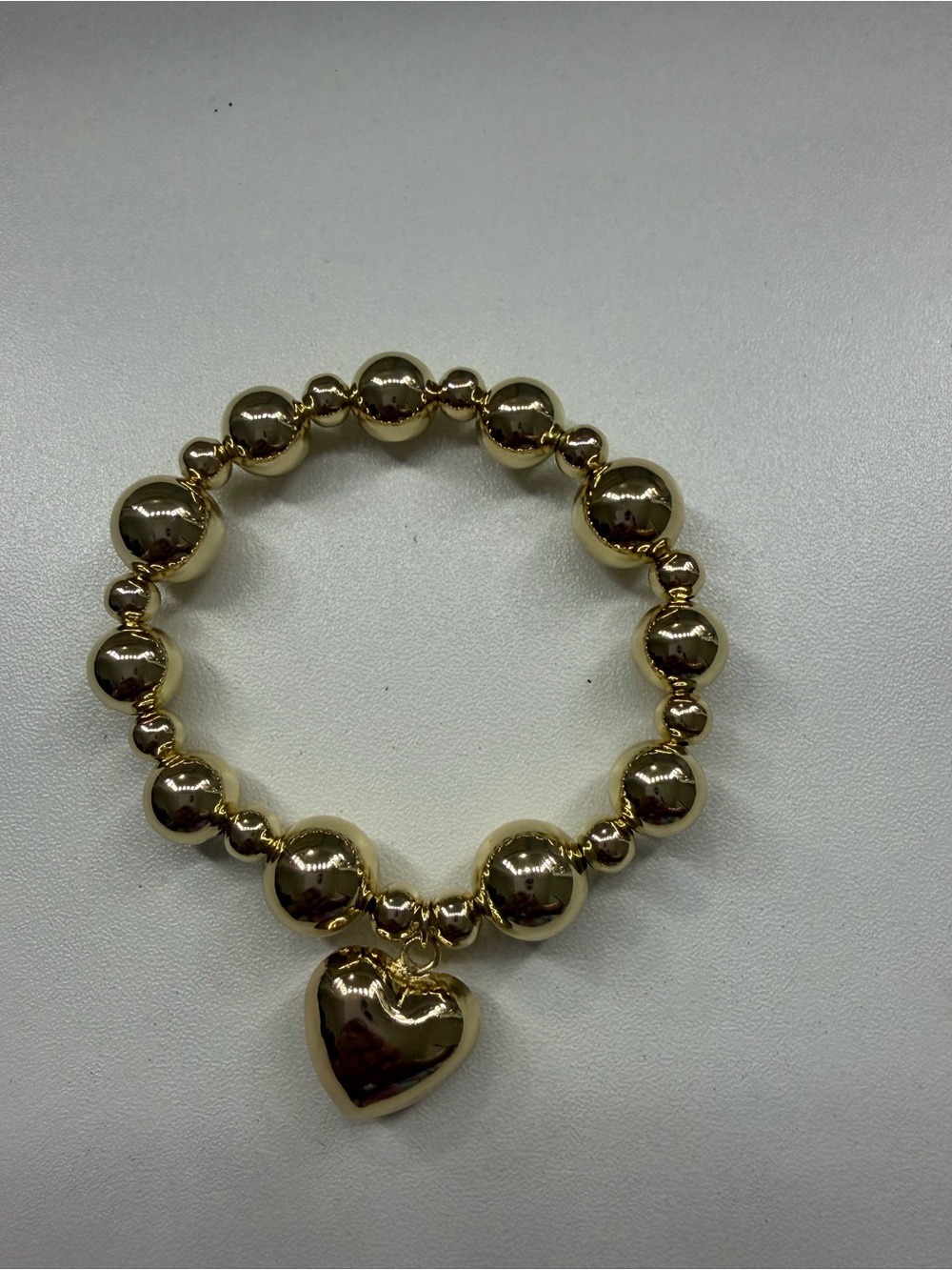 Gold Filled Beaded Bracelet with Puffy Heart Charm